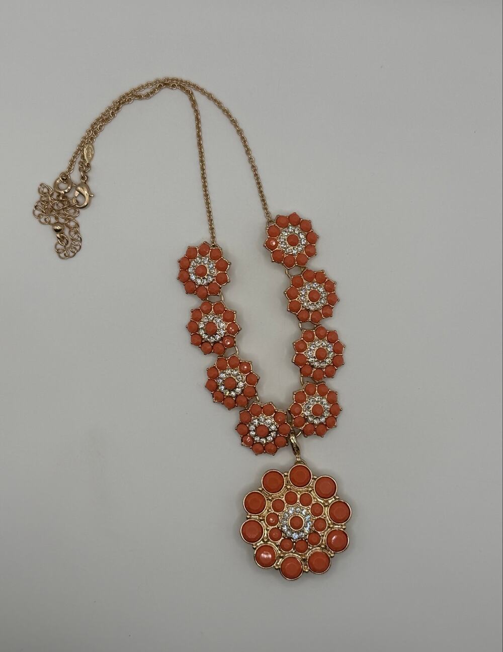 Coral Floral Statement Necklace with Removable Brooch NWT